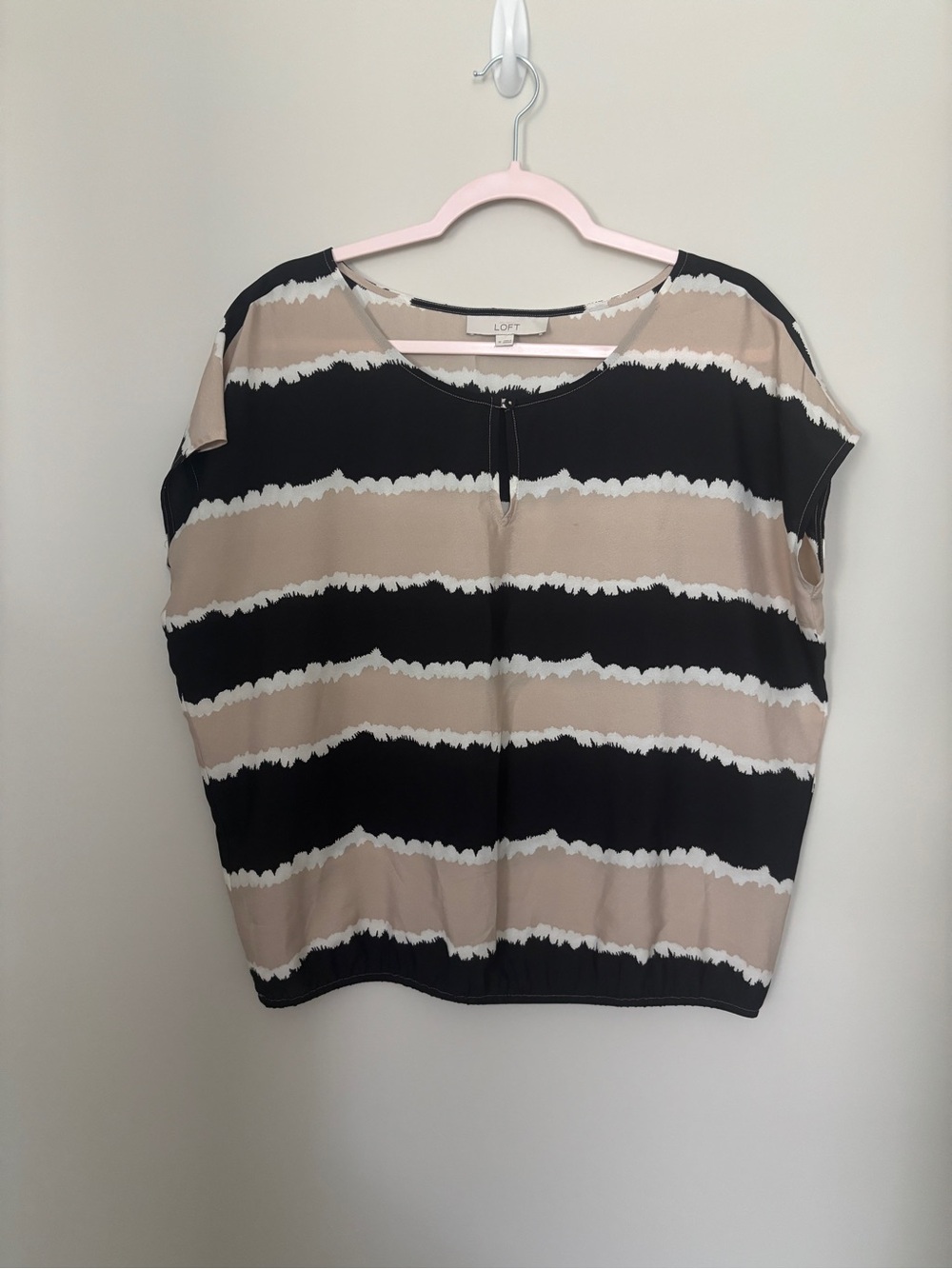LOFT Black, Tan & White Striped Scoop Neck Blouse Size M - large medium